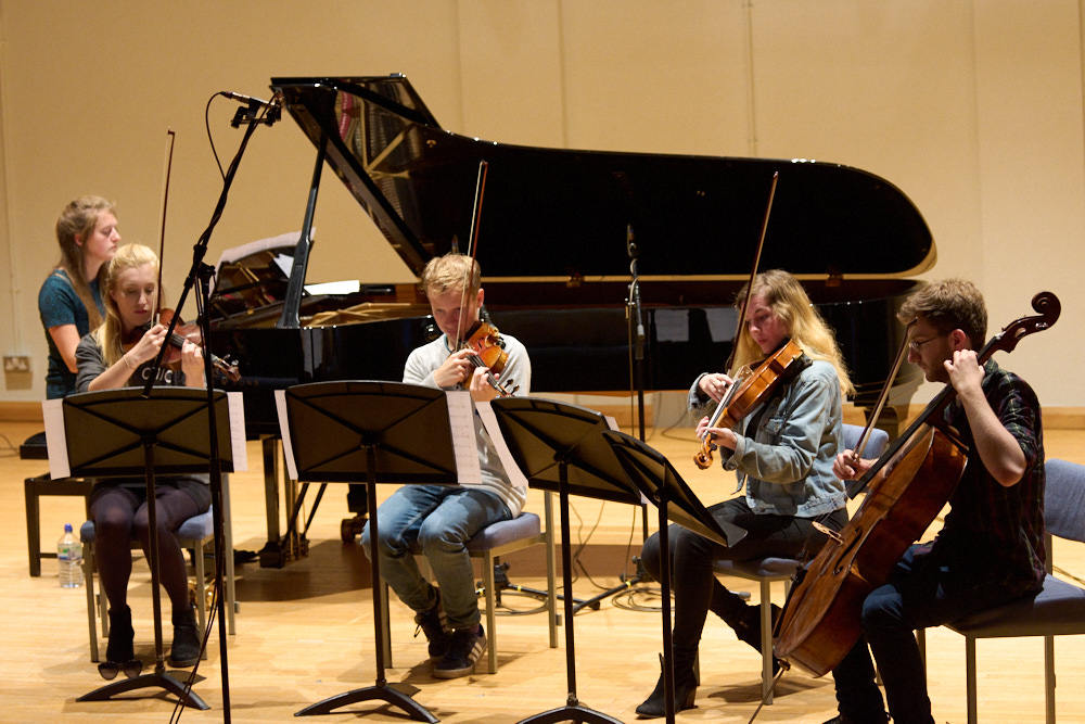 String quintet recording in Studio 1