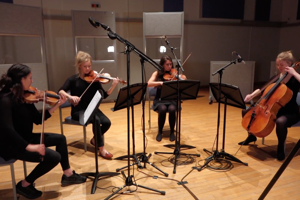 String quartet recording in Studio 1